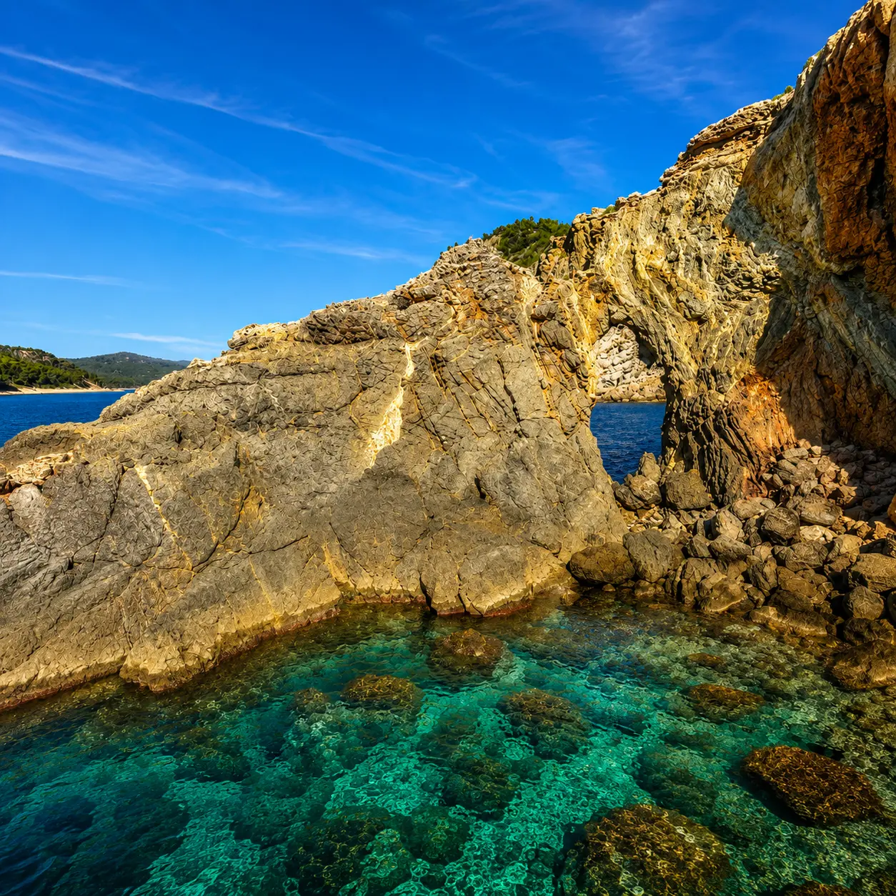 Lagon bleu et arche rocheuse à Ibiza